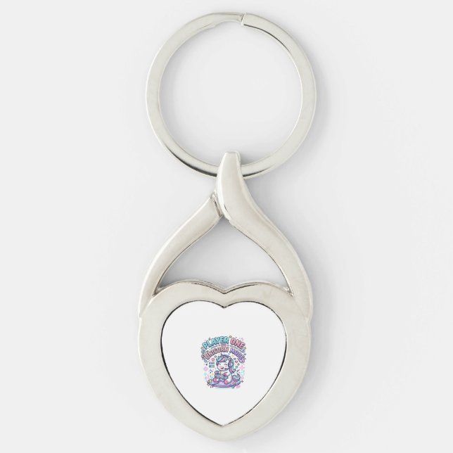 Unicorn Player One Unicorn Mode Retro Style Graphi Keychain (Front)