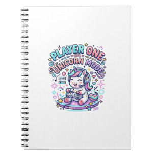 Unicorn Player One Unicorn Mode Retro Style Graphi Notebook