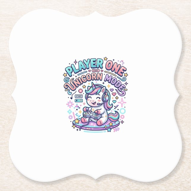 Unicorn Player One Unicorn Mode Retro Style Graphi Paper Coaster (Front)