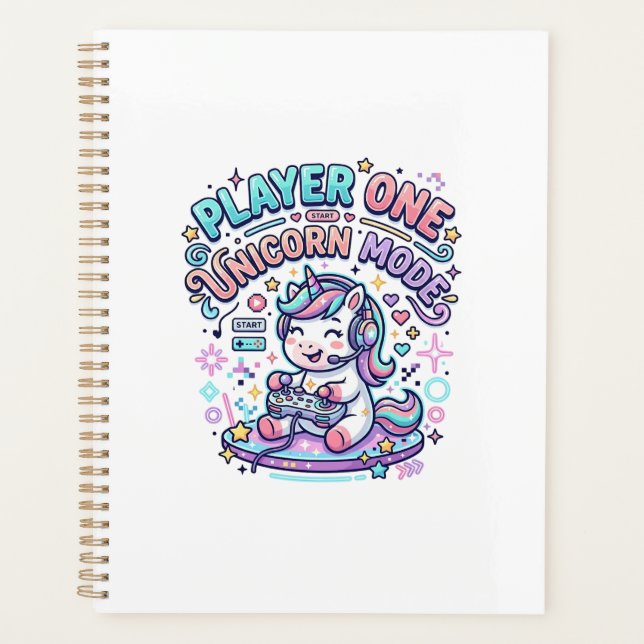 Unicorn Player One Unicorn Mode Retro Style Graphi Planner (Front)