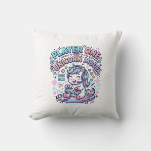 Unicorn Player One Unicorn Mode Retro Style Graphi Throw Pillow