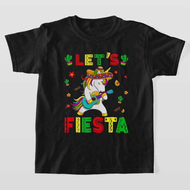 Unicorn Playing Guitar Cinco De Mayo Mexican Lets  T-Shirt (Laydown)