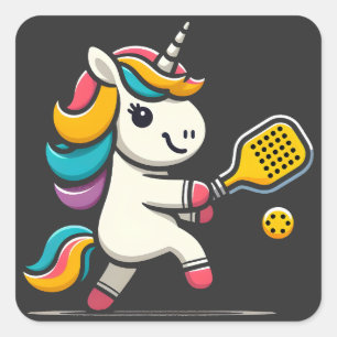 Unicorn Playing Pickleball Player Lover Kids Women Square Sticker
