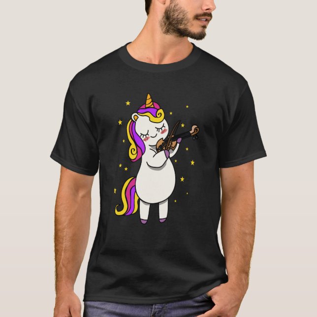 Unicorn Playing Violin Magical Violinist Unicorn T-Shirt (Front)