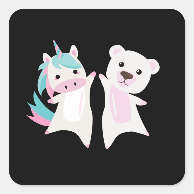 Unicorn Polar Bear Unicorns Pink Cute Square Sticker (Front)