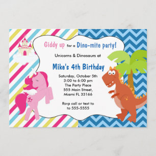 Unicorn Pony Dinosaur Invitation Birthday Party