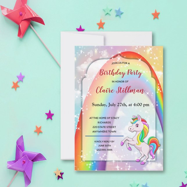 Unicorn Pony Rainbow Girl Invitation de fête d'ann (Créateur téléchargé)