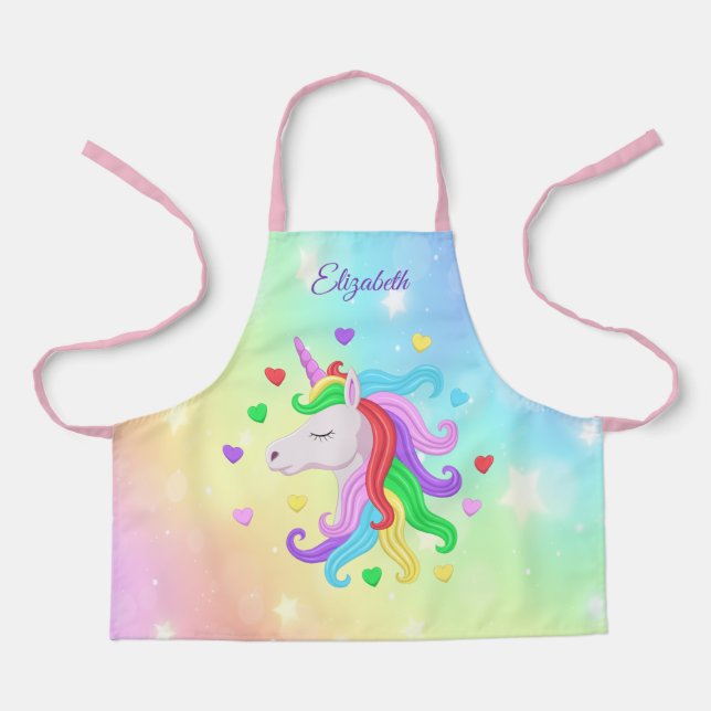 Unicorn Pony Rainbow Stars Pastel Girly Magical Apron (Front)