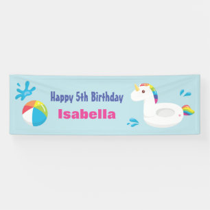 Unicorn Pool Float Summer Birthday Party Banner