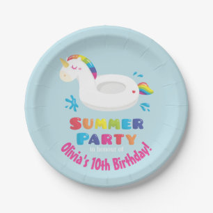 Unicorn Pool Float Summer Birthday Party Supplies Paper Plate
