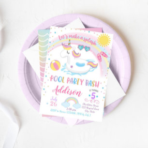 Unicorn Pool Party Anniversaire Invitation