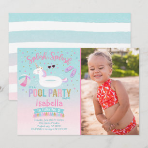 Unicorn Pool Party Anniversaire Invitation Pink Go
