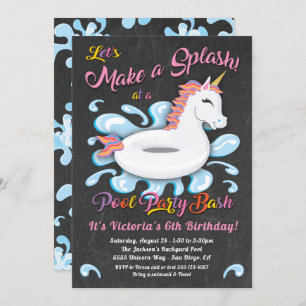Unicorn Pool Party Birthday Bash Invitation
