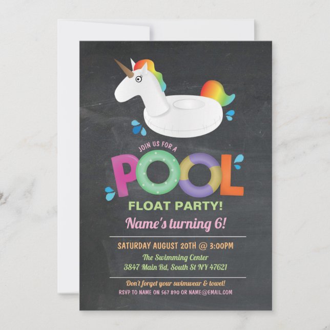Unicorn Pool Party Birthday Beach Float Invites (Front)