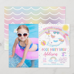 Unicorn Pool Party Birthday Invitation