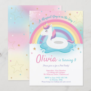 Unicorn Pool Party Birthday Invitation Girls