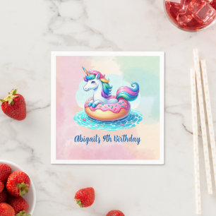 Unicorn Pool Party Birthday Napkin