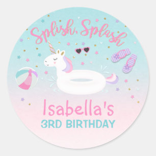 Unicorn Pool Party Favoriser Tag Sticker Pool Part