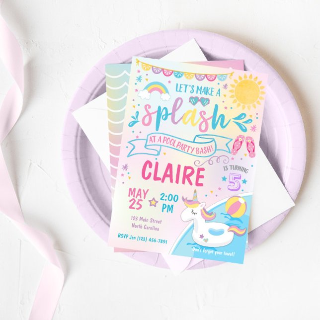 Unicorn Pool Party Invitation, Pool Bash Birthday Invitation (Creator Uploaded)