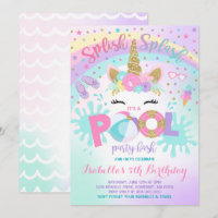 Unicorn Pool Party Invitation Pool Birthday Party