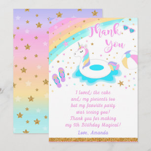 Unicorn Pool Party Thank You Card