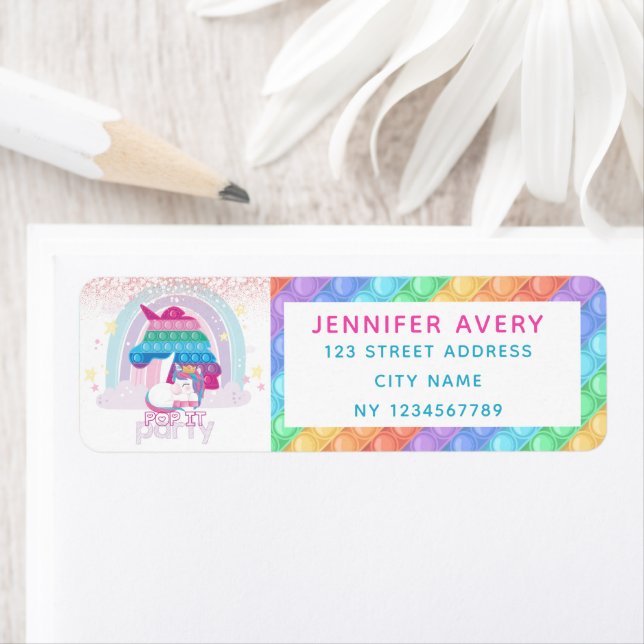 Unicorn Pop It Anniversaire Adresse de retour (En situation)
