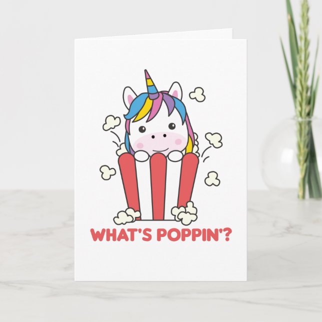 Unicorn Popcorn Whats Poppin Funny Card (Front)