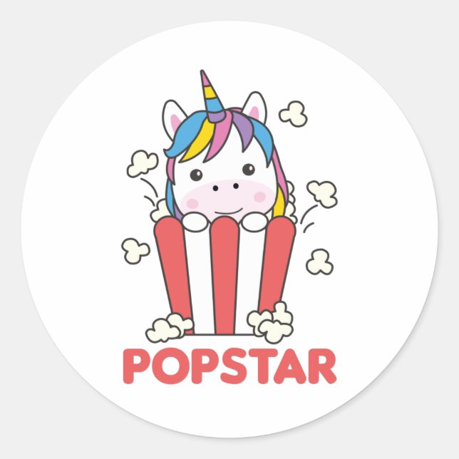 Unicorn Popcorn Whats Poppin Funny PopStar Classic Round Sticker (Front)