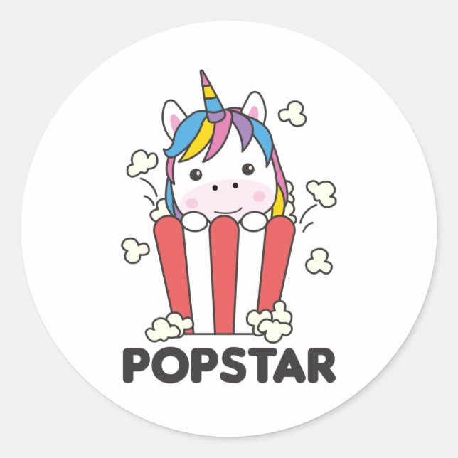 Unicorn Popcorn Whats Poppin Funny PopStar Classic Round Sticker (Front)