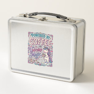 Unicorn Powered by Coffee and Unicorn Magic Colorf Metal Lunch Box