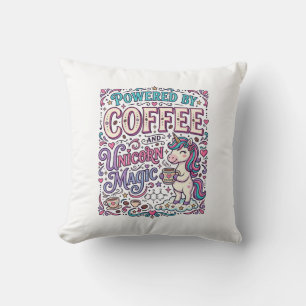 Unicorn Powered by Coffee and Unicorn Magic Colorf Throw Pillow
