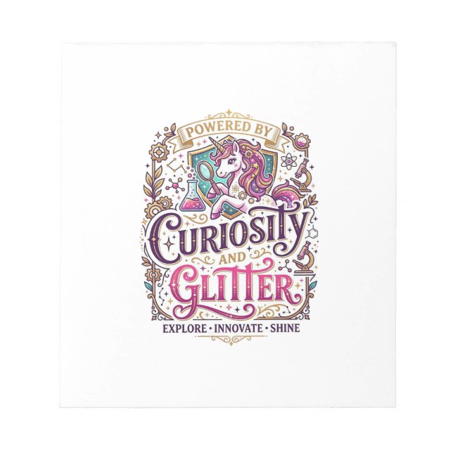 Unicorn Powered by Curiosity and Glitter Stylish W Notepad (Front)