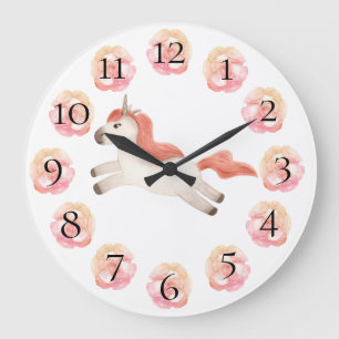 Unicorn Pretty Girly Pastel Floral Large Clock