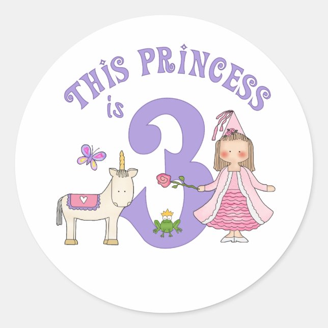 Unicorn Princess 3rd Birthday Classic Round Sticke Classic Round Sticker (Front)