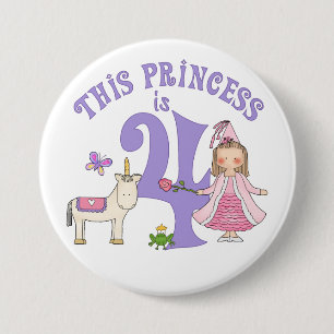 Unicorn Princess 4th Birthday 3 Inch Round Button