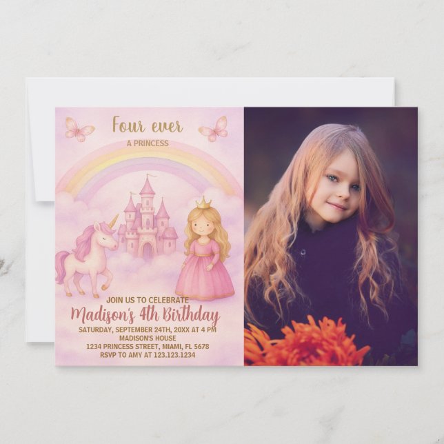 Unicorn Princess Birthday Invitation (Front)