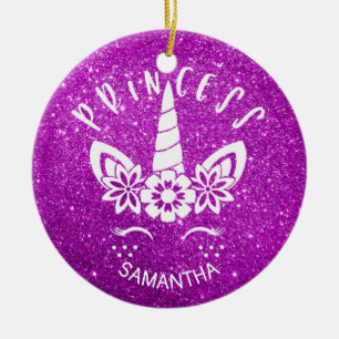 Unicorn Princess Custom gift, Glitter Christmas Ceramic Ornament