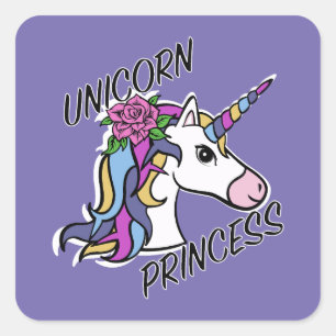 Unicorn Princess Design - Stickers Carrés