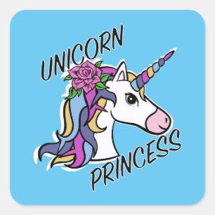 Unicorn Princess Design - Stickers Carrés