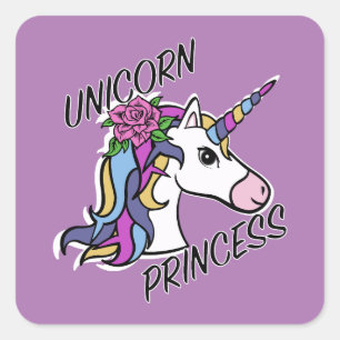 Unicorn Princess Design - Stickers Carrés
