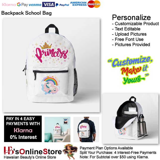 Unicorn Princess Dreamy Fantasy School Supplies 10 Printed Backpack (Unicorn Princess Dreamy Fantasy School Supplies Printed Backpack 10.)