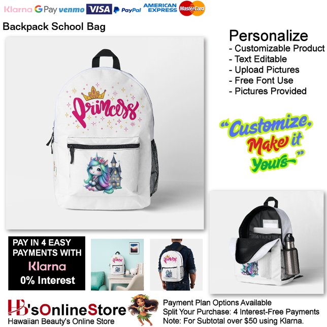 Unicorn Princess Dreamy Fantasy School Supplies 16 Printed Backpack (Unicorn Princess Dreamy Fantasy School Supplies Printed Backpack 16.)