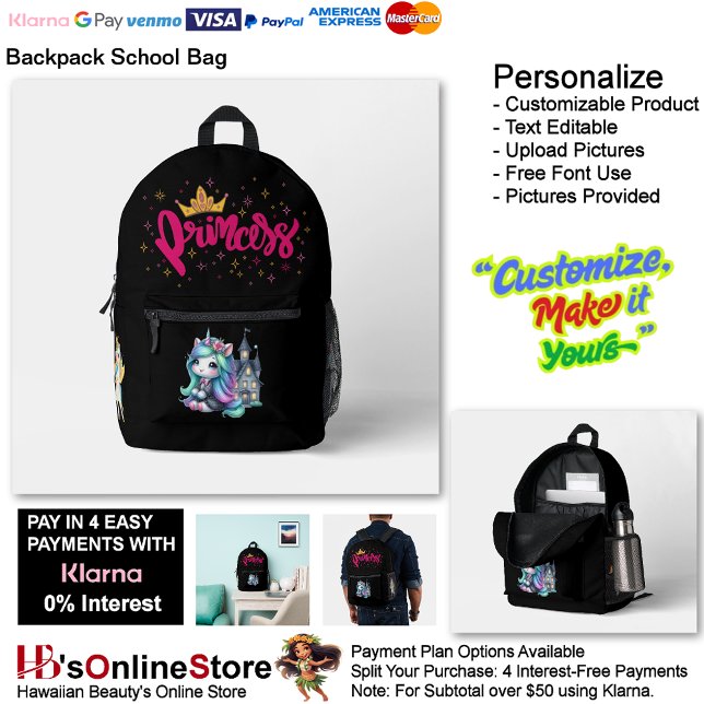 Unicorn Princess Dreamy Fantasy School Supplies 17 Printed Backpack (Unicorn Princess Dreamy Fantasy School Supplies Printed Backpack 17.)