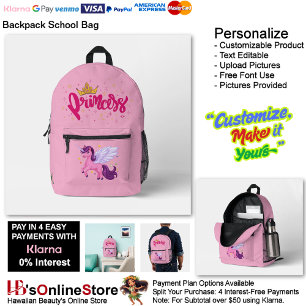 Unicorn Princess Dreamy Fantasy School Supplies 19 Printed Backpack