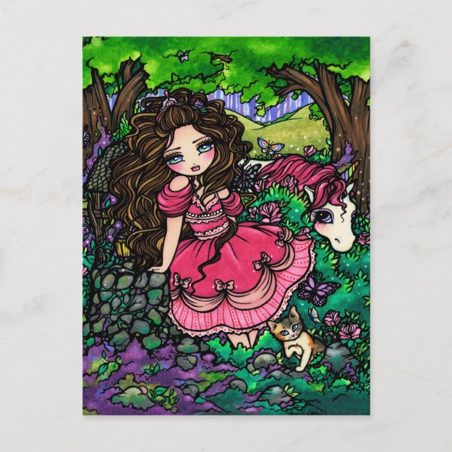 Unicorn Princess Fantasy Fairy Art Postcard (Front)