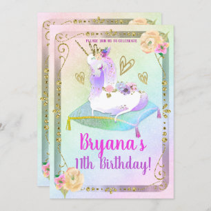 Unicorn Princess Iridescent Rainbow Pastel Party Invitation