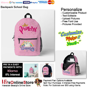 Unicorn Princess Pink Fantasy School Supplies 32 Printed Backpack