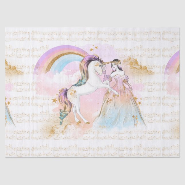 Unicorn Princess Rainbow music stars pink blue Tissue Paper (Front)