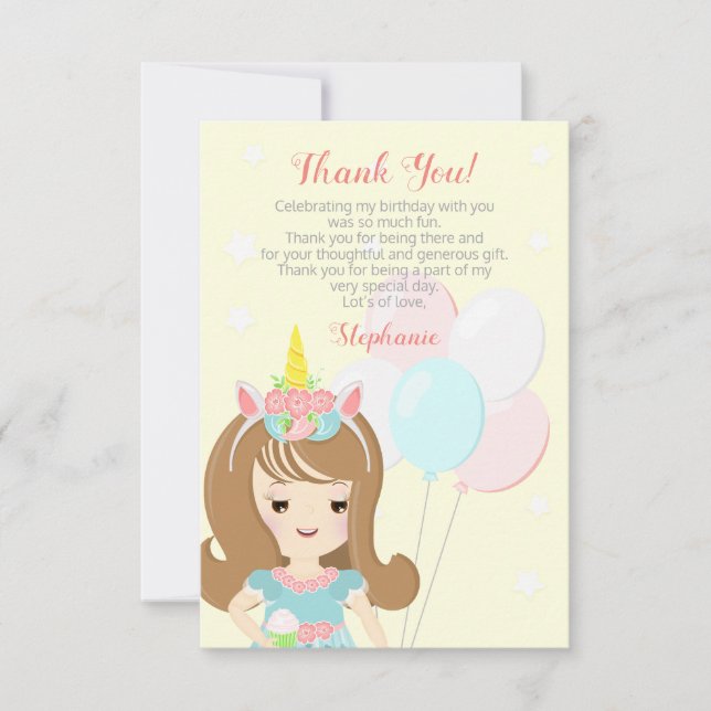 Unicorn Princess Thank You Card (Front)