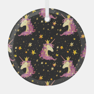 Unicorn Princess: Watercolor Fairy Tale Glass Ornament